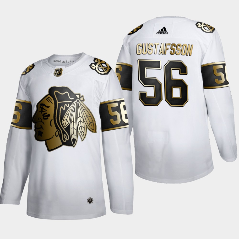 Chicago Blackhawks 56 Erik Gustafsson Men Adidas White Golden Edition Limited Stitched NHL Jersey